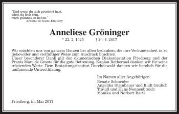 Traueranzeige von Anneliese Gröninger von Wetterauer Zeitung, Wetterauer Zeitung