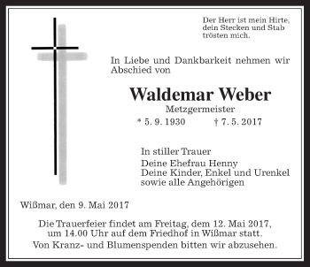 Traueranzeige von Waldemar Weber von Giessener Allgemeine, Alsfelder Allgemeine