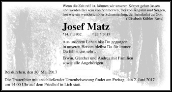 Traueranzeige von Josef Matz von Giessener Allgemeine, Alsfelder Allgemeine