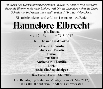 Traueranzeige von Hannelore Elbrecht von Giessener Allgemeine, Alsfelder Allgemeine
