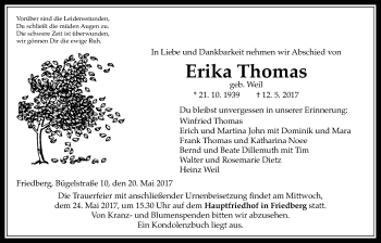 Traueranzeige von Erika Thomas von Wetterauer Zeitung, Wetterauer Zeitung