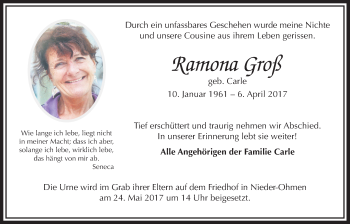 Traueranzeige von Ramona Groß von Alsfelder Allgemeine