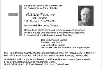 Traueranzeige von Ottilie Enners von Giessener Allgemeine, Alsfelder Allgemeine