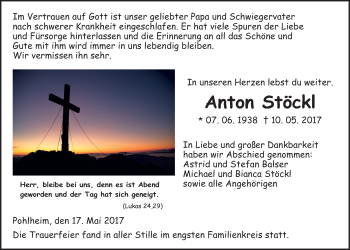Traueranzeige von Anton Stöckl von Giessener Allgemeine, Alsfelder Allgemeine