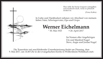 Traueranzeige von Werner Eichelmann von Wetterauer Zeitung, Wetterauer Zeitung