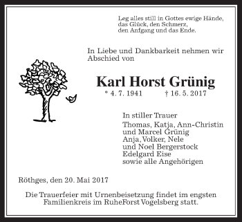 Traueranzeige von Karl Horst Grünig von Giessener Allgemeine, Alsfelder Allgemeine