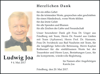 Traueranzeige von Ludwig Joa von Wetterauer Zeitung, Wetterauer Zeitung
