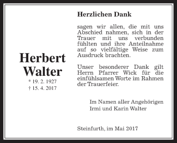 Traueranzeige von Herbert Walter von Wetterauer Zeitung, Wetterauer Zeitung