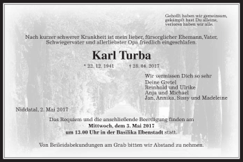 Traueranzeige von Karl Turba von Wetterauer Zeitung, Wetterauer Zeitung