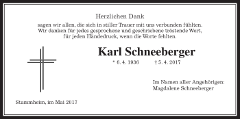 Traueranzeige von Karl Schneeberger von Wetterauer Zeitung, Wetterauer Zeitung