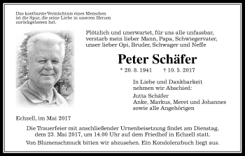 Traueranzeige von Peter Schäfer von Wetterauer Zeitung, Wetterauer Zeitung