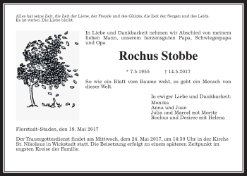 Traueranzeige von Rochus Stobbe von Wetterauer Zeitung, Wetterauer Zeitung