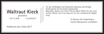 Traueranzeige von Waltraut Kieck von Wetterauer Zeitung, Wetterauer Zeitung