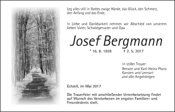 Traueranzeige von Josef Bergmann von Wetterauer Zeitung, Wetterauer Zeitung