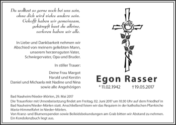 Traueranzeige von Egon Rasser von Wetterauer Zeitung, Wetterauer Zeitung