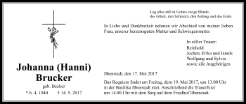 Traueranzeige von Johanna  Brucker von Wetterauer Zeitung, Wetterauer Zeitung