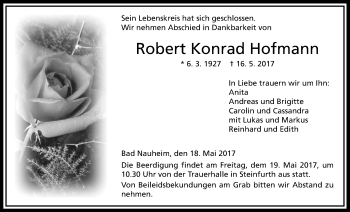 Traueranzeige von Robert Konrad Hofmann von Wetterauer Zeitung, Wetterauer Zeitung