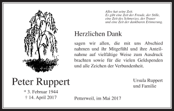 Traueranzeige von Peter Ruppert von Wetterauer Zeitung