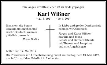 Traueranzeige von Karl Wißner von Giessener Allgemeine, Alsfelder Allgemeine