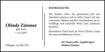 Traueranzeige von Olinde Zimmer von Licher Wochenblatt, Licher Wochenblatt, Licher Wochenblatt