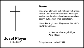Traueranzeige von Josef Pleyer von Licher Wochenblatt, Licher Wochenblatt, Licher Wochenblatt