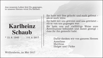 Traueranzeige von Karlheinz Schaub von Wetterauer Zeitung, Wetterauer Zeitung