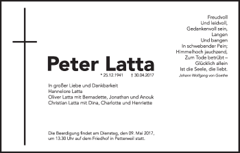 Traueranzeige von Peter Latta von Wetterauer Zeitung