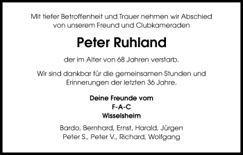 Traueranzeige von Peter Ruhland von Wetterauer Zeitung, Wetterauer Zeitung