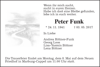 Traueranzeige von Peter Funk von Giessener Allgemeine, Alsfelder Allgemeine