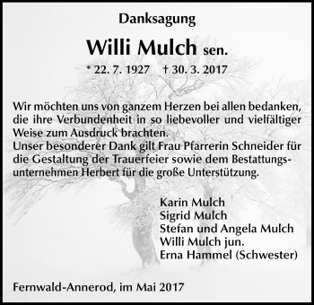 Traueranzeige von Willi Mulch von Giessener Allgemeine, Alsfelder Allgemeine