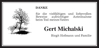 Traueranzeige von Gert Michalski von Allendorfer Mitteilungen