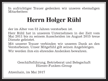Traueranzeige von Holger Rühl von Mücker Stimme