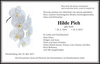 Traueranzeige von Hilde Pieh von Giessener Allgemeine, Alsfelder Allgemeine