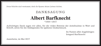Traueranzeige von Albert Barfknecht von Wetterauer Zeitung, Wetterauer Zeitung