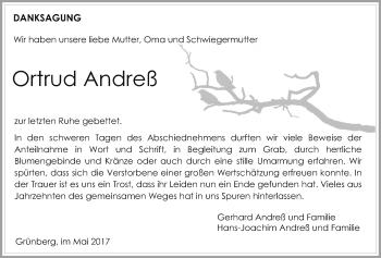 Traueranzeige von Ortrud Andreß von Giessener Allgemeine, Alsfelder Allgemeine