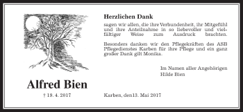 Traueranzeige von Alfred Bien von Wetterauer Zeitung, Wetterauer Zeitung