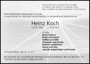Traueranzeige von Heinz Koch von Giessener Allgemeine, Alsfelder Allgemeine