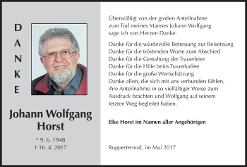 Traueranzeige von Johann Wolfgang Horst von Mücker Stimme