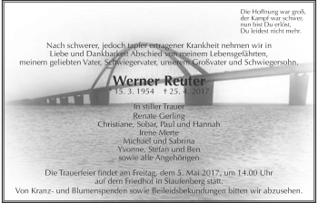 Traueranzeige von Werner Reuter von Giessener Allgemeine, Alsfelder Allgemeine
