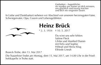 Traueranzeige von Heinz Brück von Giessener Allgemeine, Alsfelder Allgemeine