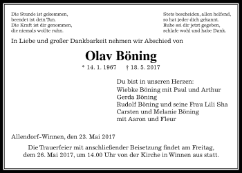 Traueranzeige von Olav Böning von Giessener Allgemeine, Alsfelder Allgemeine
