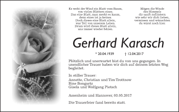 Traueranzeige von Gerhard Karasch von Wetterauer Zeitung, Wetterauer Zeitung
