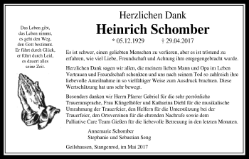 Traueranzeige von Heinrich Schomber von Giessener Allgemeine, Alsfelder Allgemeine