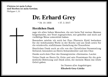 Traueranzeige von Erhard Grey von Mücker Stimme