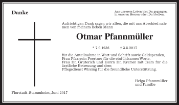 Traueranzeige von Otmar Pfannmüller von Wetterauer Zeitung, Wetterauer Zeitung