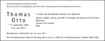 Traueranzeige von Thomas Otto von Wetterauer Zeitung, Wetterauer Zeitung