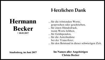 Traueranzeige von Hermann Becker von Giessener Allgemeine, Alsfelder Allgemeine