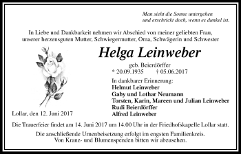 Traueranzeige von Helga Leinweber von Giessener Allgemeine, Alsfelder Allgemeine