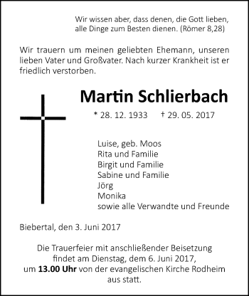 Traueranzeige von Martin Schlierbach von Giessener Allgemeine, Alsfelder Allgemeine