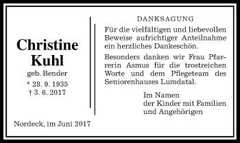 Traueranzeige von Christine Kuhl von Rabenauer Zeitung